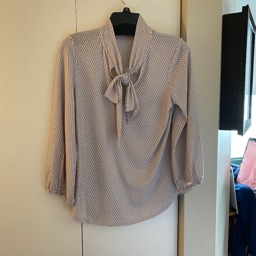 cream colored polka dot blouse